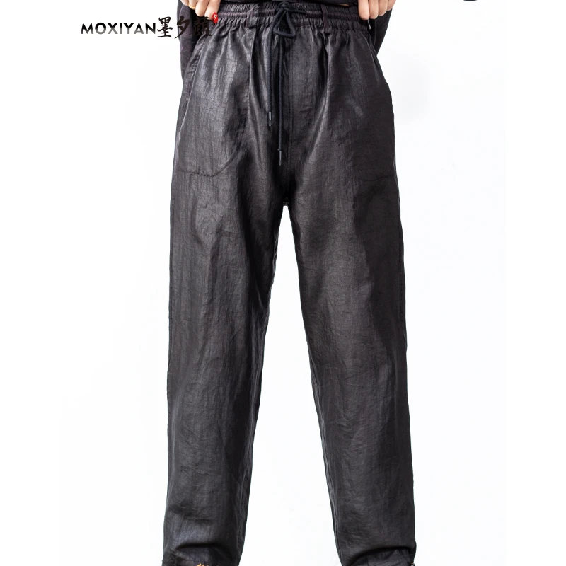 【墨夕颜】2023夏季新款桑蚕丝中国风休闲男士紫龟休闲裤-GZ-161