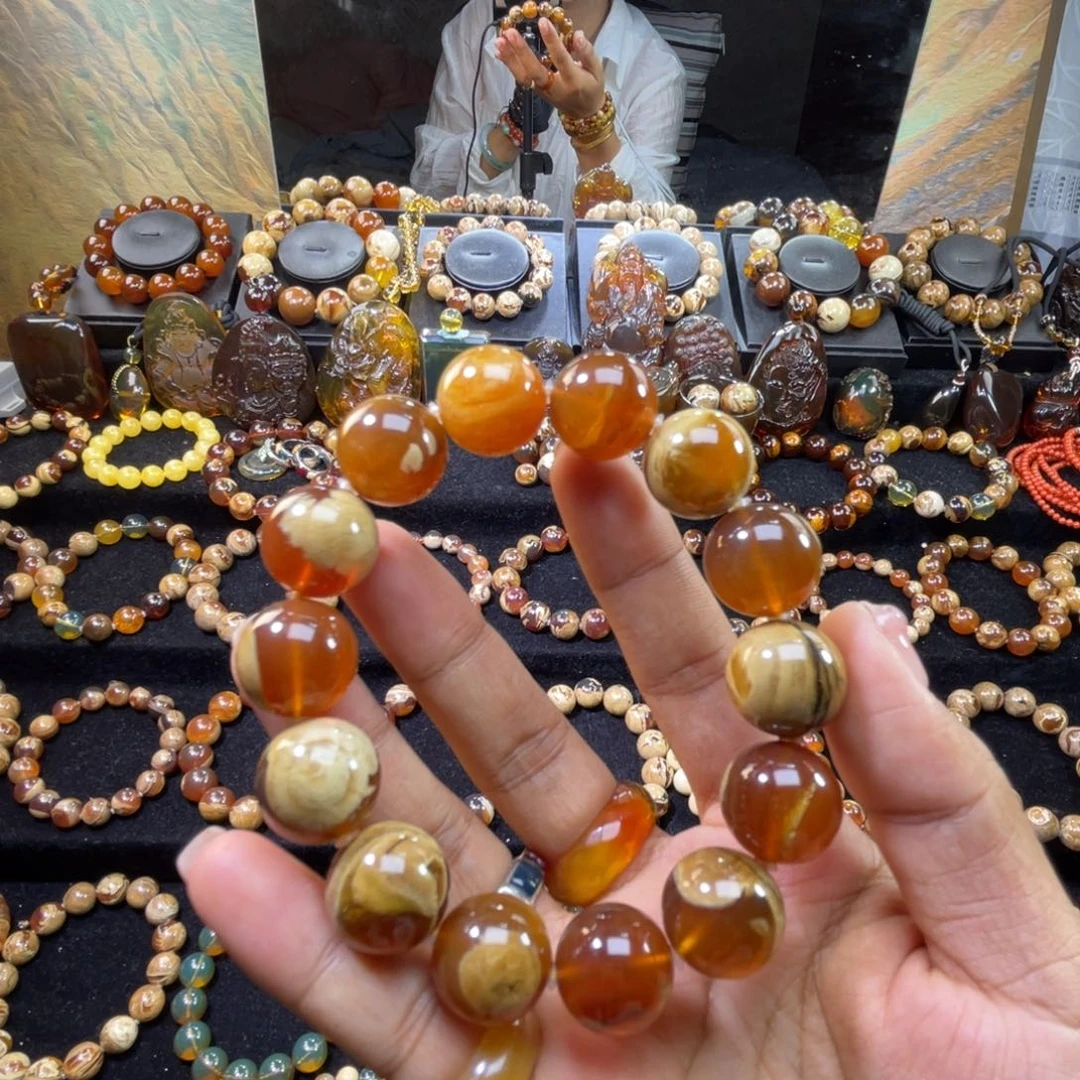 琥珀未镶嵌手串菊蜡蛋黄16