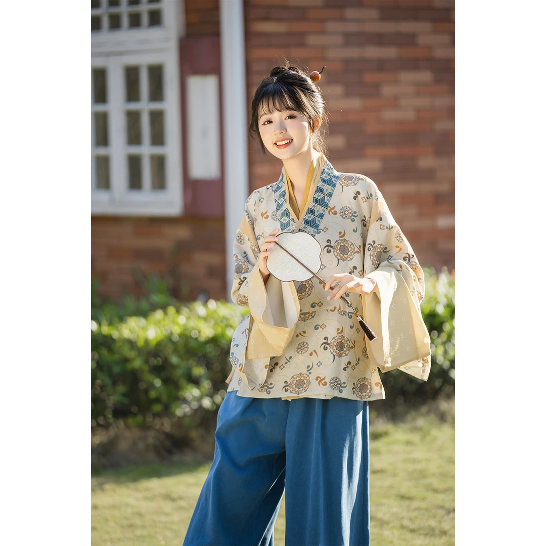 秋木木【敕勒歌】晋制复原纹样交领外襦长袖内襦阔腿裤汉服套装