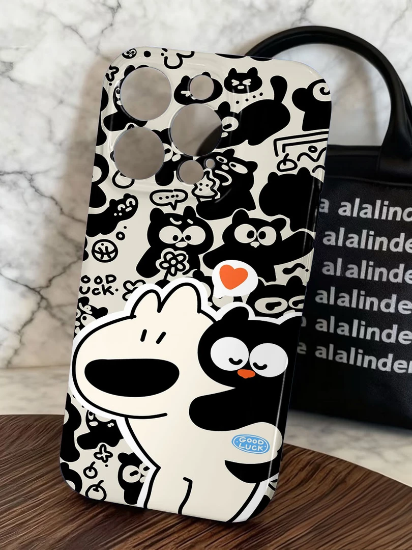 黑白卡通小动物手机壳适用于苹果16promax17华为荣耀vivo小米等