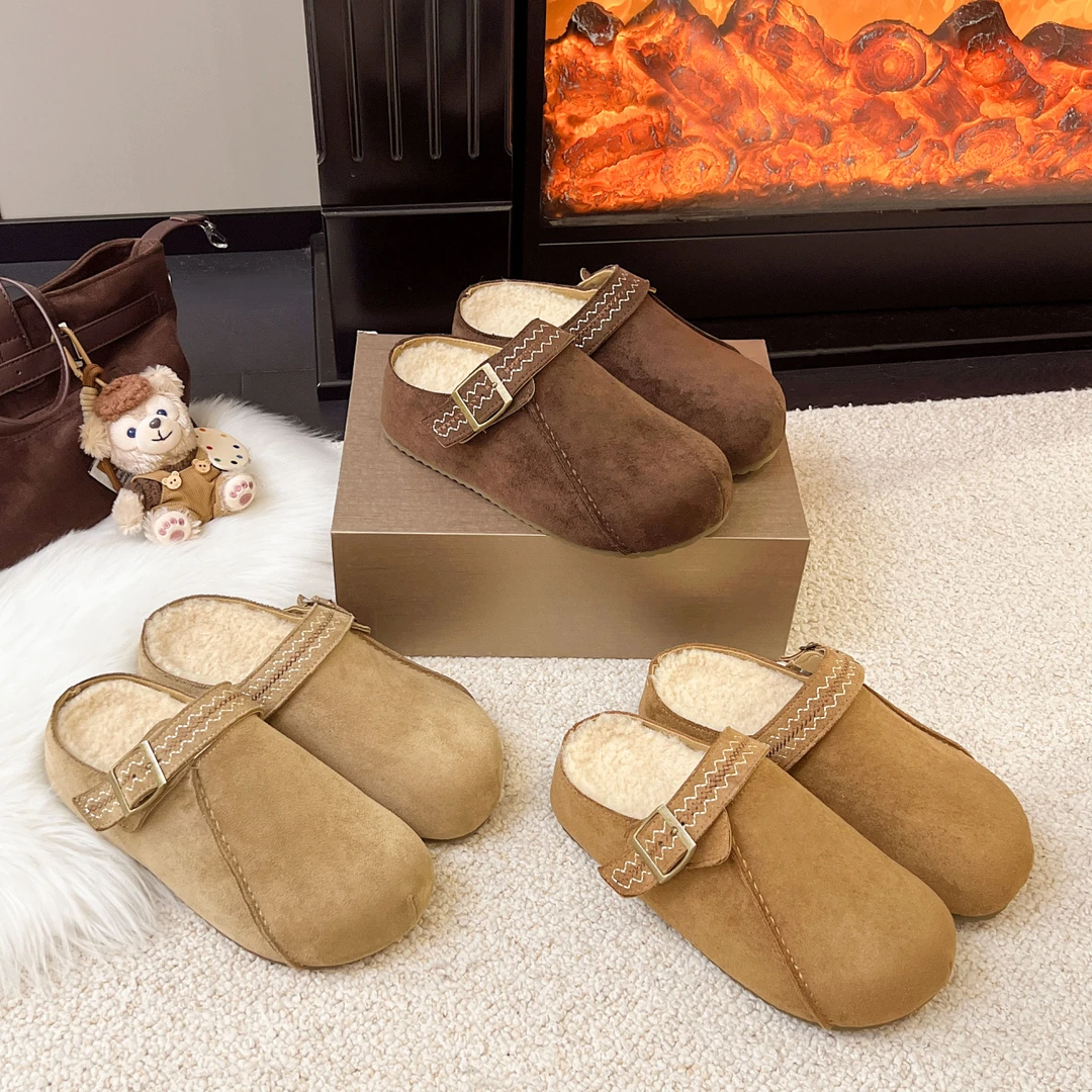 厚底勃肯毛毛拖鞋女外穿包头一脚蹬增高加绒秋冬季2025新款棉拖鞋