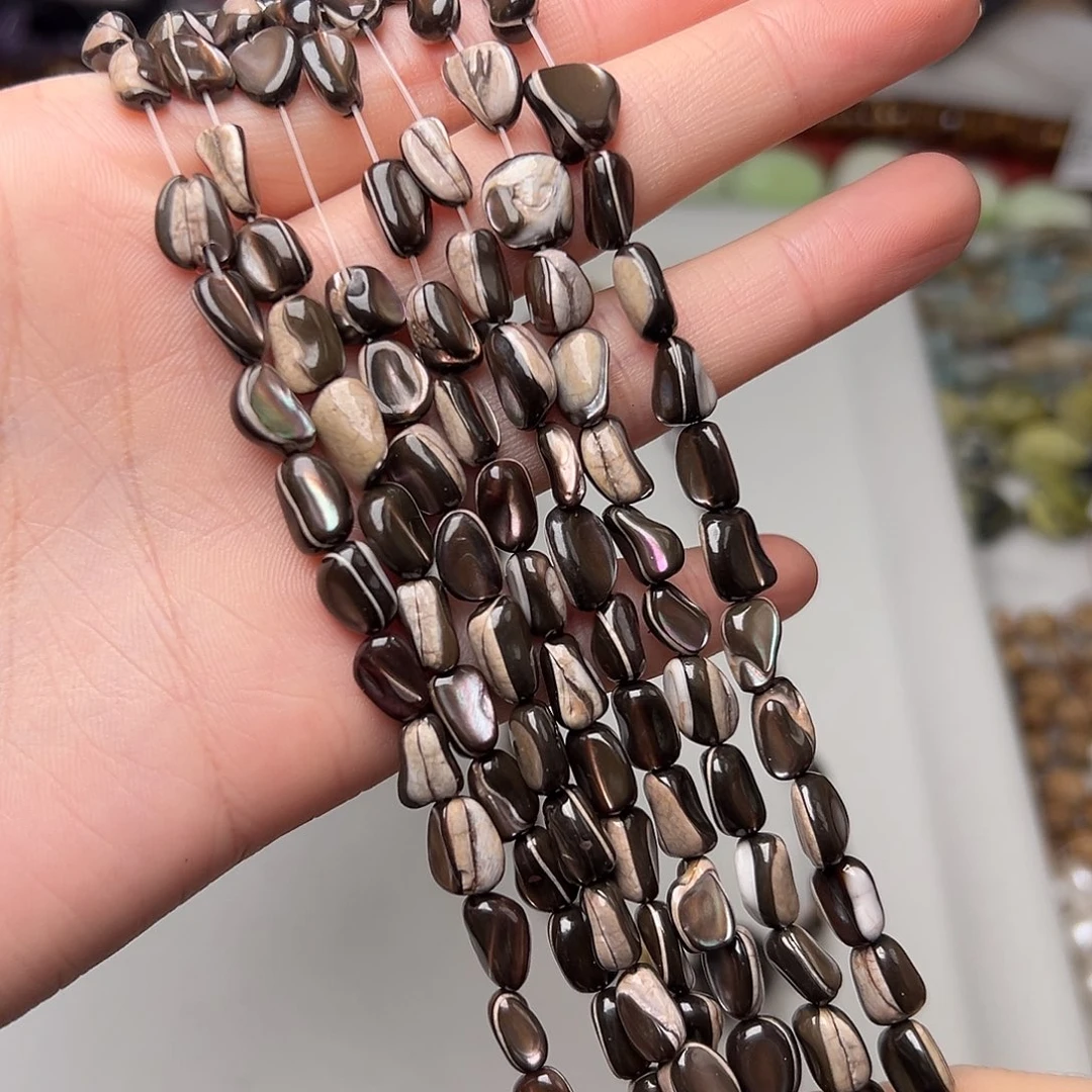 玛瑙/玉髓合金珠宝半成品Y250。9mm天然黑金贝豆豆随形一条