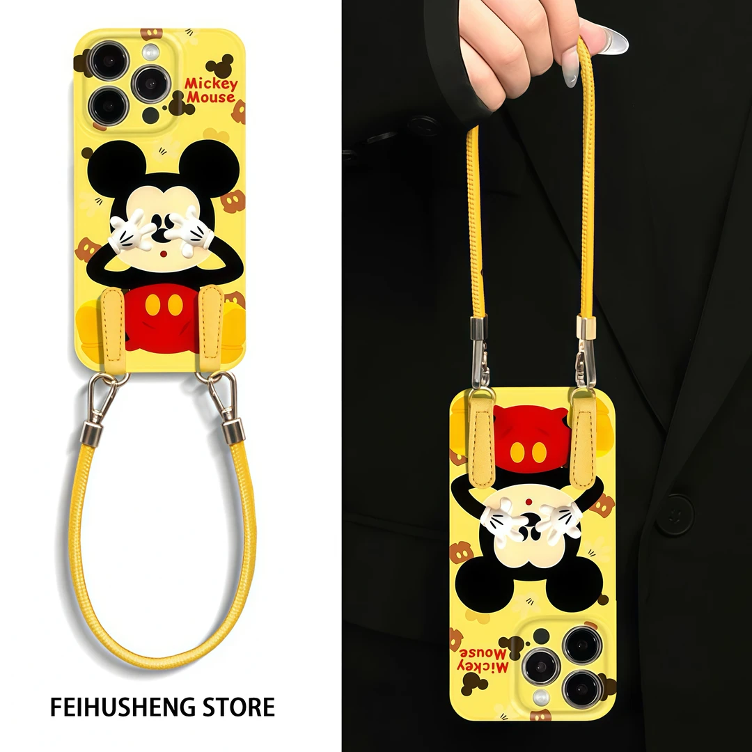飞虎胜夏日手掌米奇皮绳适用苹果16/15pro手机壳华为oppo小米vivo