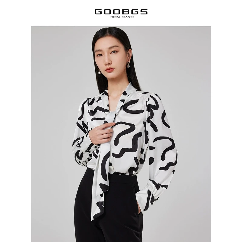 【谷邦L+】谷邦GOOBGS 印花长袖飘带领衬衫 G3111563-A