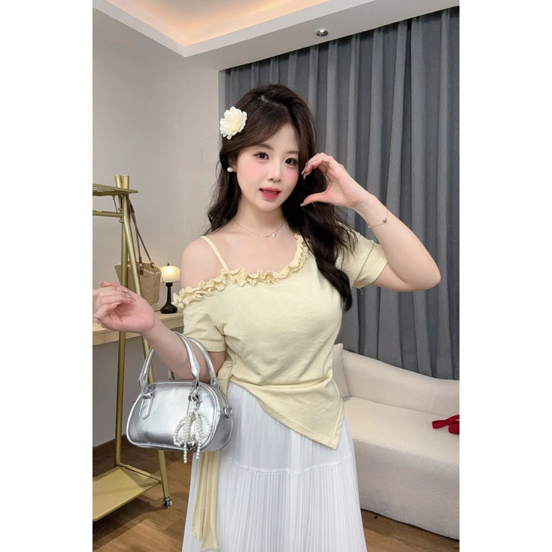 【佳佳】微胖MM韩系设计感气质绝美时尚轻奢绝美洋气减龄上衣女T恤