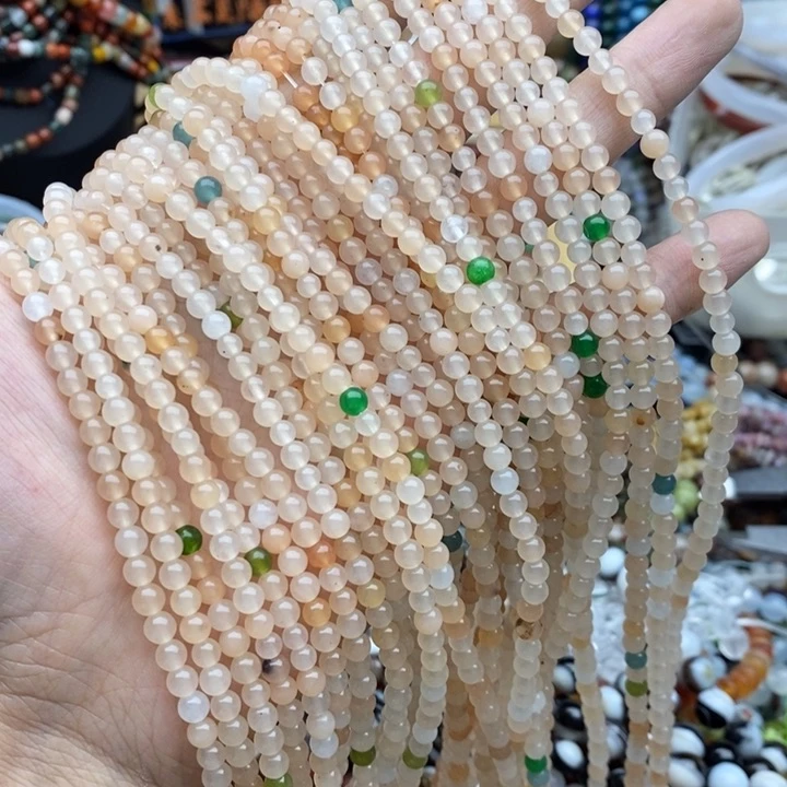 玛瑙/玉髓未镶嵌珠宝半成品一条天然5mm藕粉玉髓优化