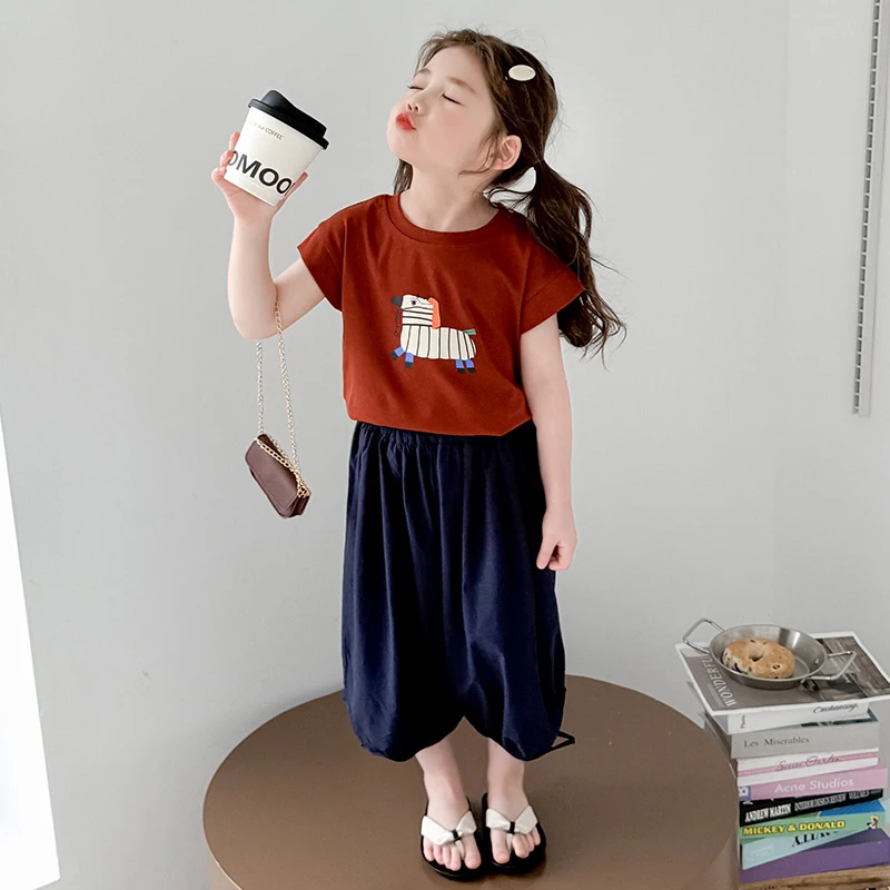 女童套装韩版2025夏季新款洋气儿童短袖休闲防蚊裤两件套宽松时尚