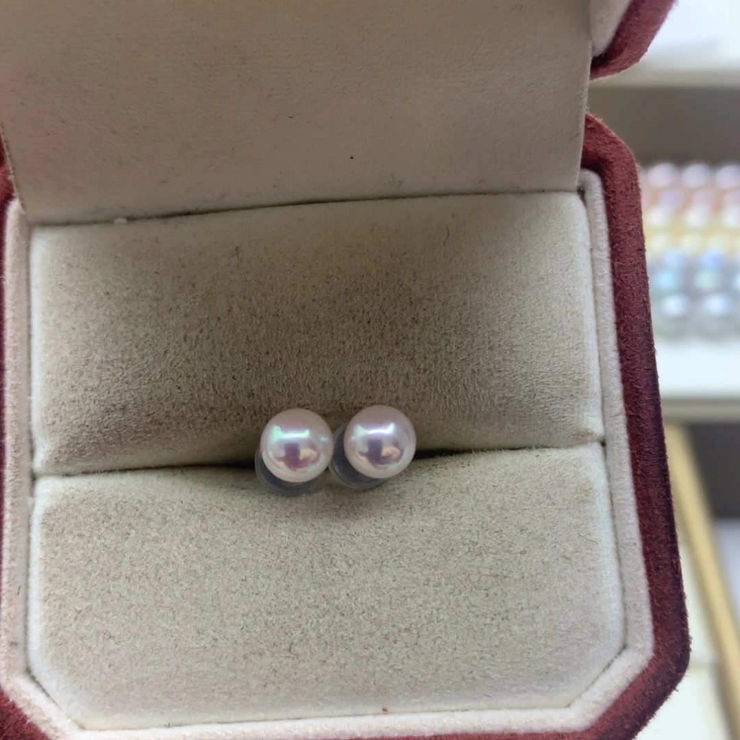 海水珍珠耳饰银S925镶嵌5-5.5akoya素钉