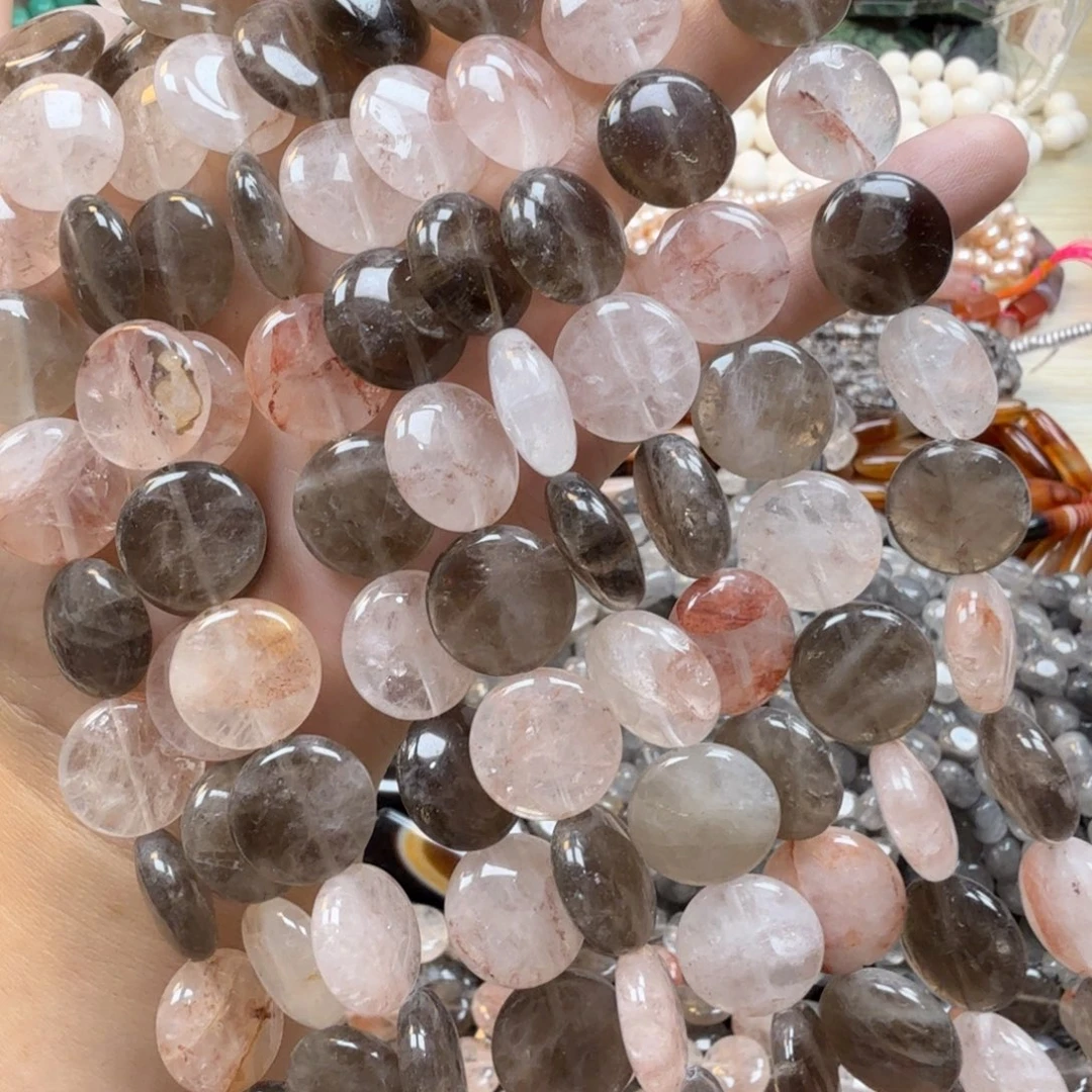 水晶珠宝半成品未镶嵌卡14红胶花茶水共生圆饼一条