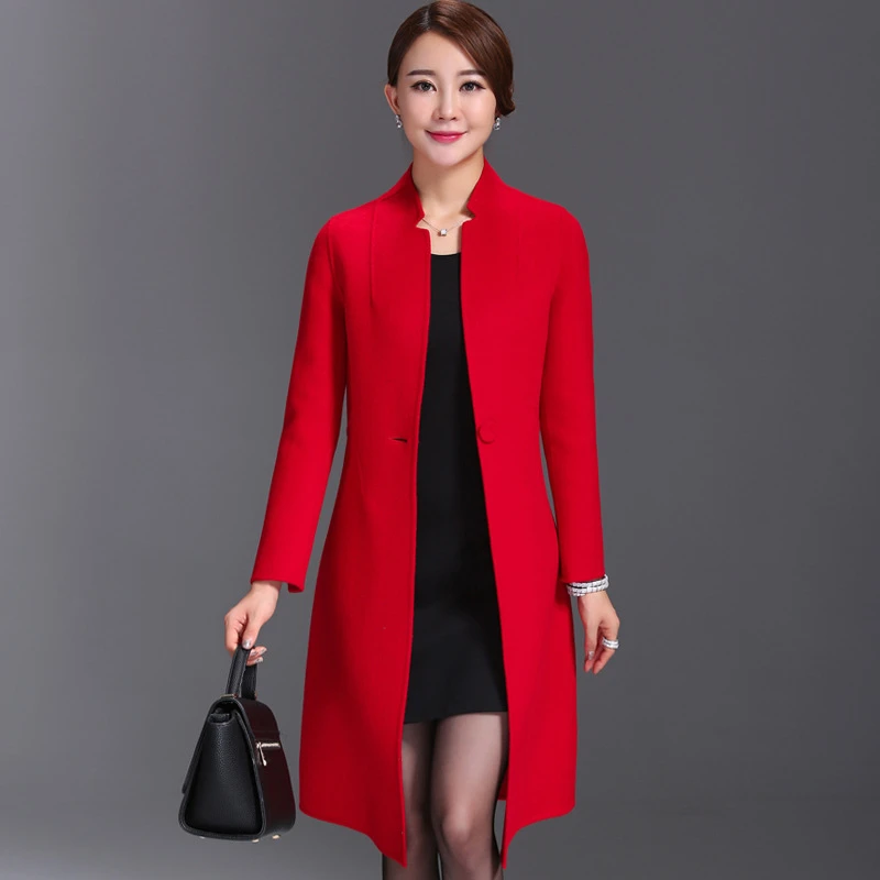 双面新款保暖大衣女秋冬季大红色2025新款呢外套中年女士中长款修