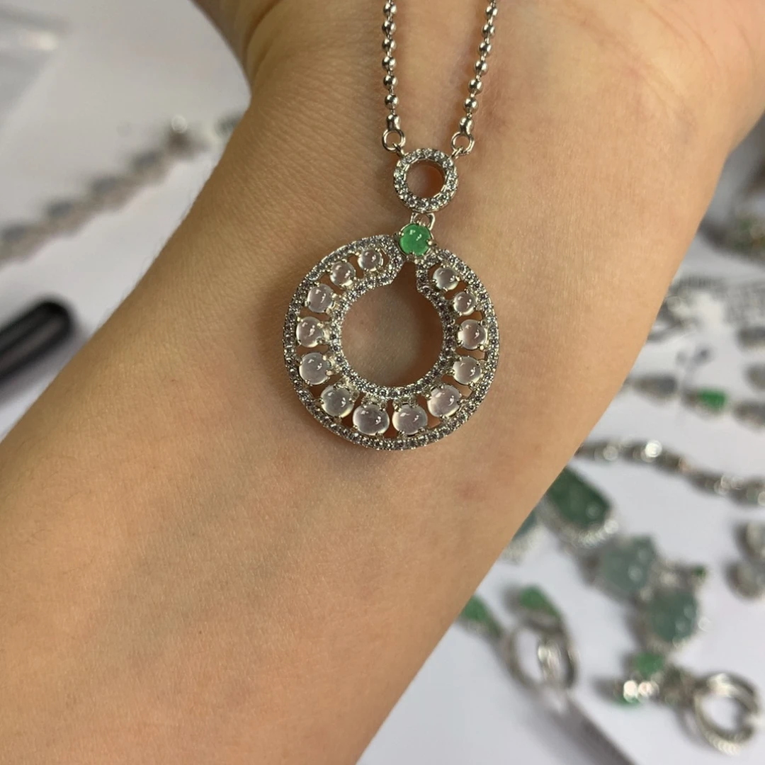 翡翠银S925镶嵌戒指项链