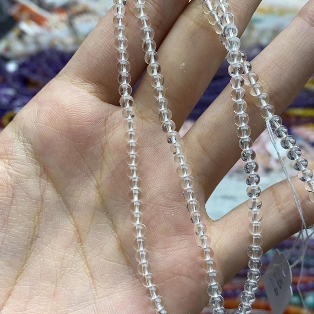 未镶嵌玛瑙/玉髓珠宝半成品一条纯天然3.5mm双A白水晶圆珠