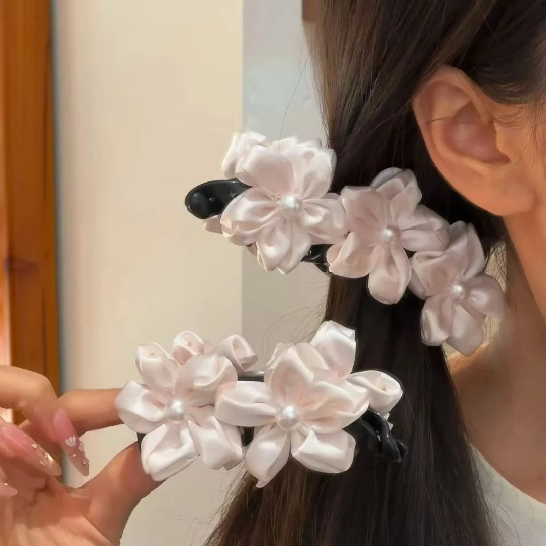 繁花似锦钱多多原创设计少女绝美碎花香蕉夹发量多高级感竖夹