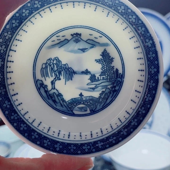 青花玲珑3寸小碟梧桐办公室底款
