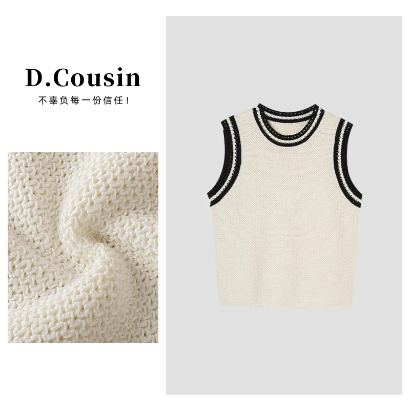 D.cousin 韩式圆领撞色学院风针织无袖上衣 2289
