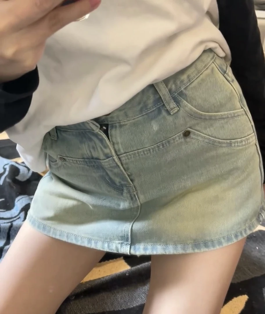 【401-600】牛仔半身裙女短裤短裙高腰弹力显瘦韩版