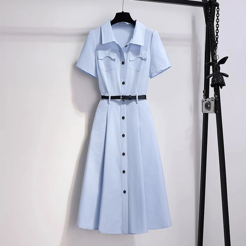 拉夏贝尔蓝色气质连衣裙女元气小众不撞款穿搭2025新款夏日长款裙