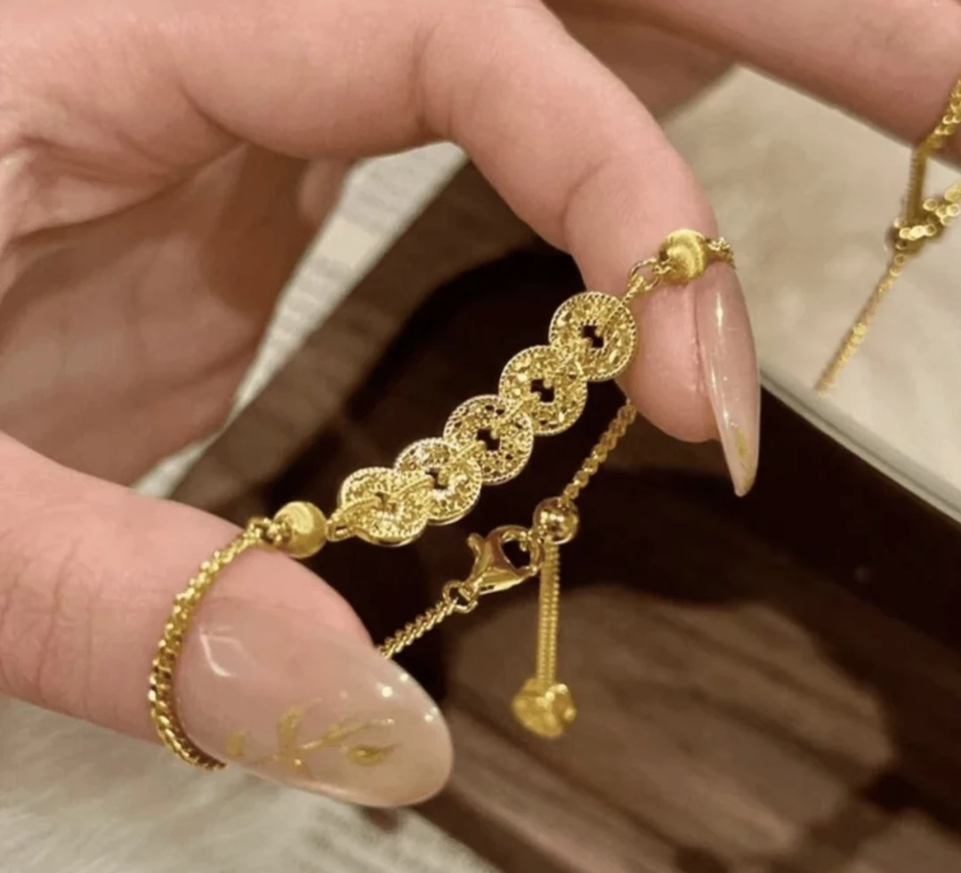 钛钢手链 碎冰冰五帝钱手链洋气百搭