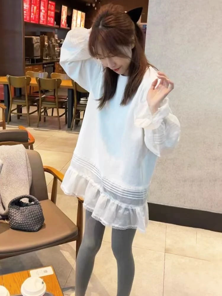 【 雨•美 推荐 】8005白色时尚百搭蕾丝拼接T恤