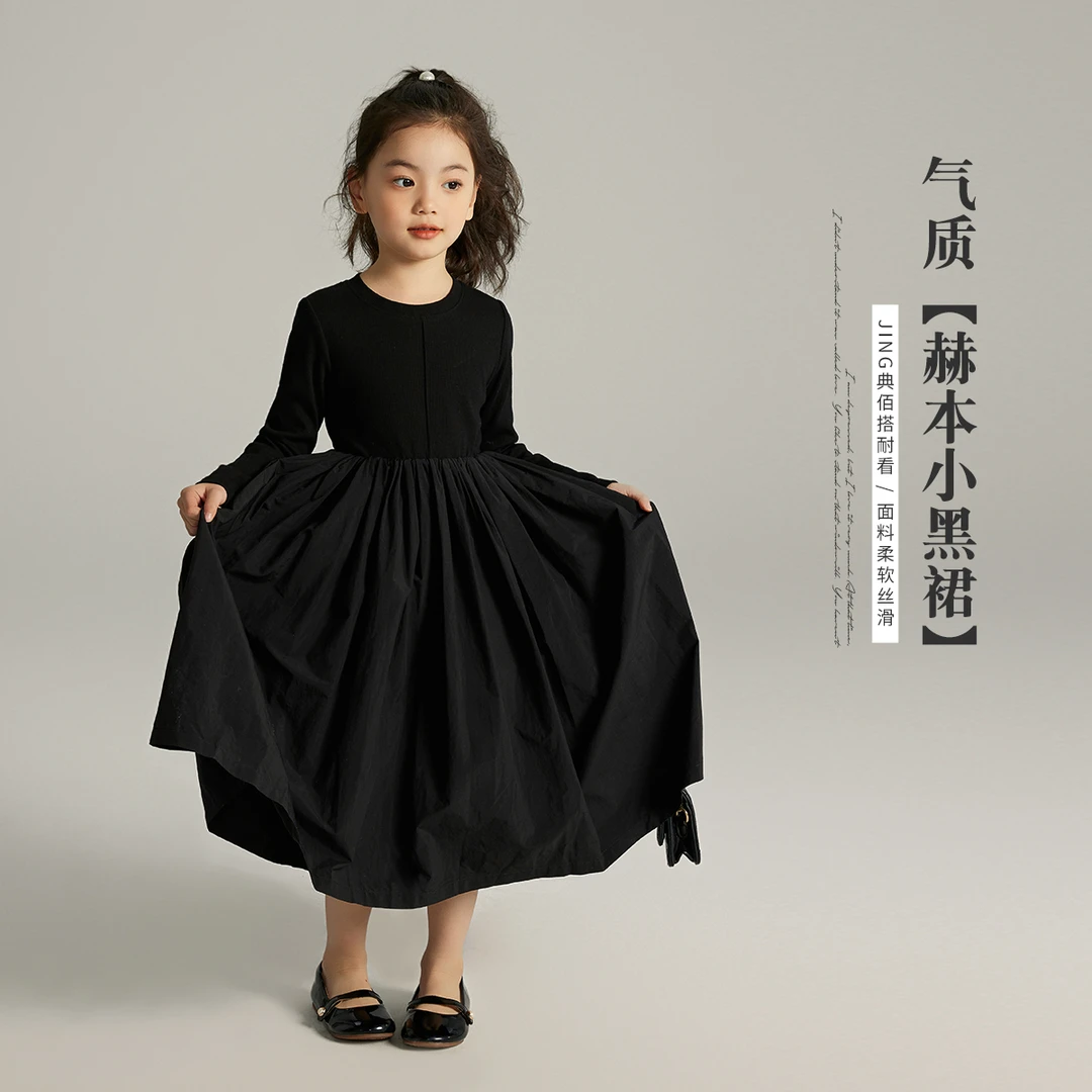 女童气质长袖连衣裙秋冬新款儿童装网红洋气黑色蓬蓬裙宝宝公主裙