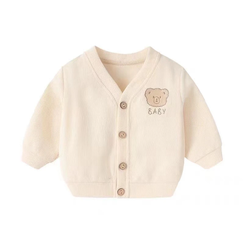 Z新款宝宝春秋婴幼儿薄款可爱刺绣小熊韩版洋气开衫外套婴儿纯棉