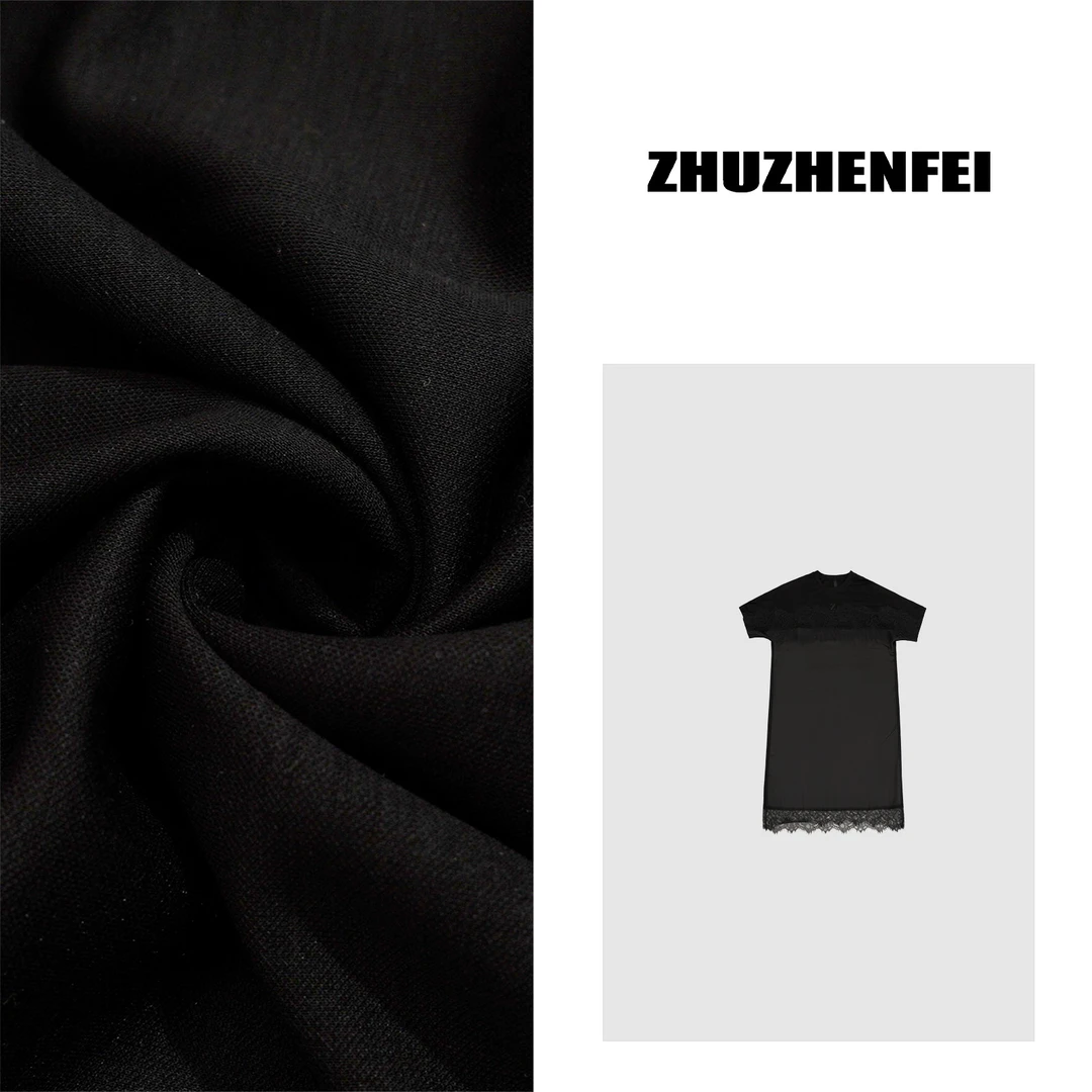 ZHUZHENFEI 莱赛尔黑色流苏直筒显瘦百搭显瘦连衣裙Z352338