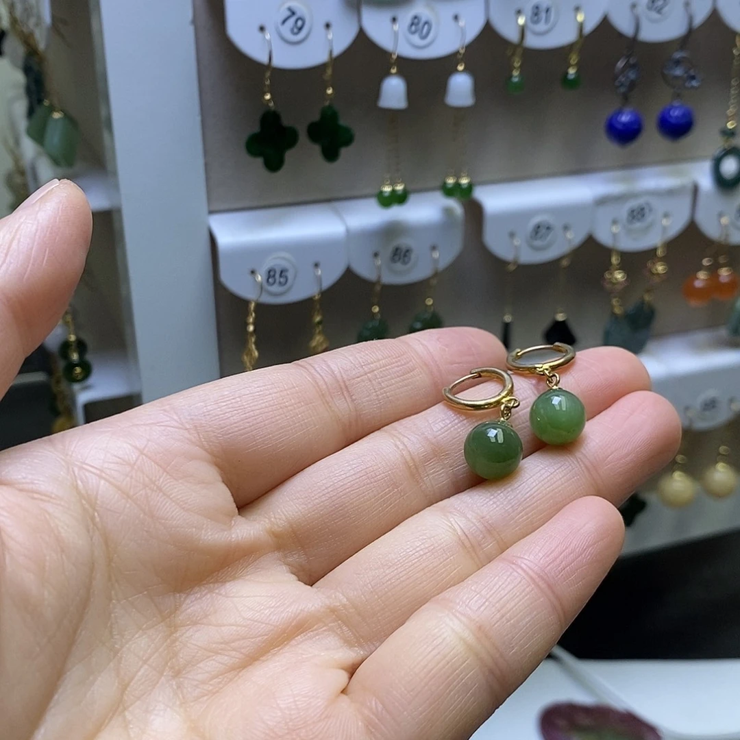 和田玉银S925镶嵌耳饰