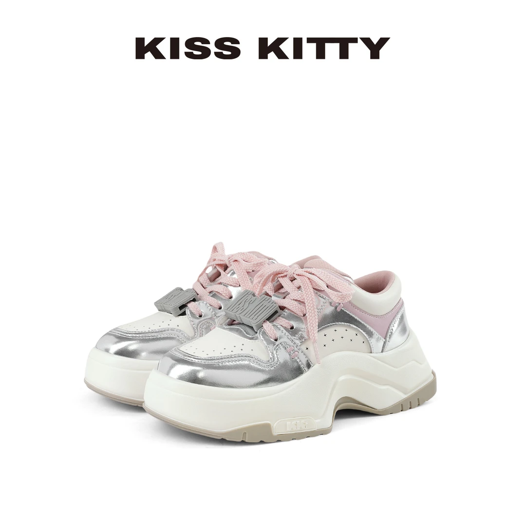 KISSKITTY活力少女~厚底休闲鞋新款潮酷拼接老爹鞋女透气运动鞋