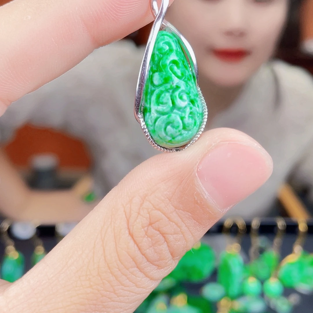 翡翠银S925镶嵌耳饰饰品