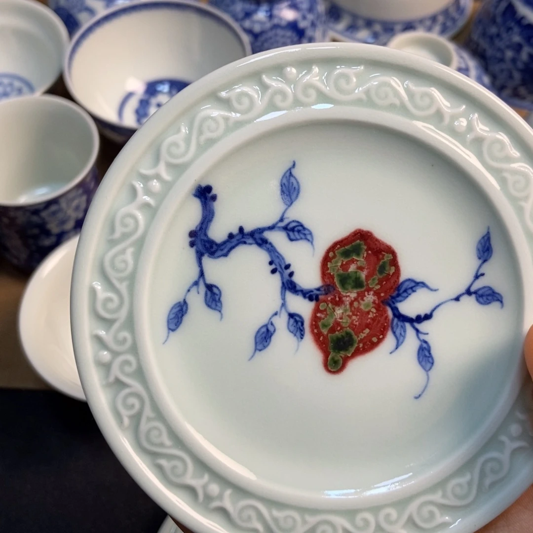 茶***文陶瓷瑕疵桃子盖置