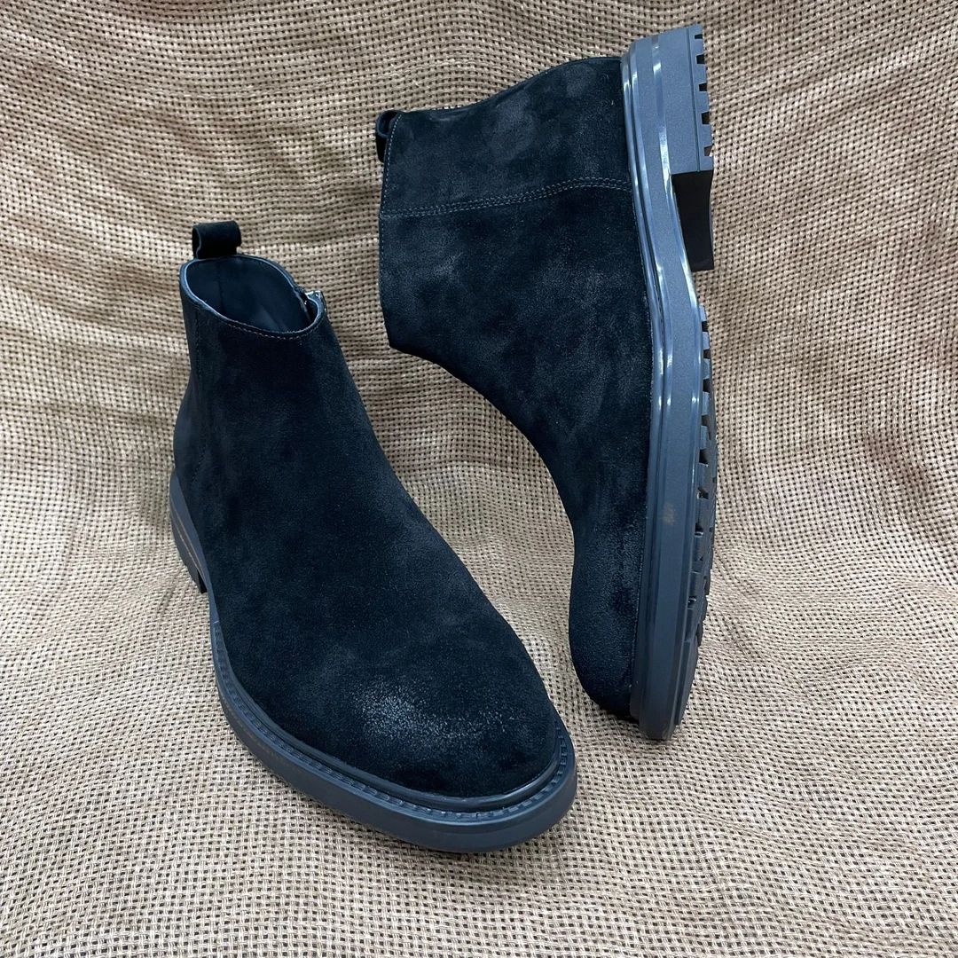 2025秋冬新款厚底男士磨砂牛皮短靴拉链切尔西靴软底切尔西靴男鞋