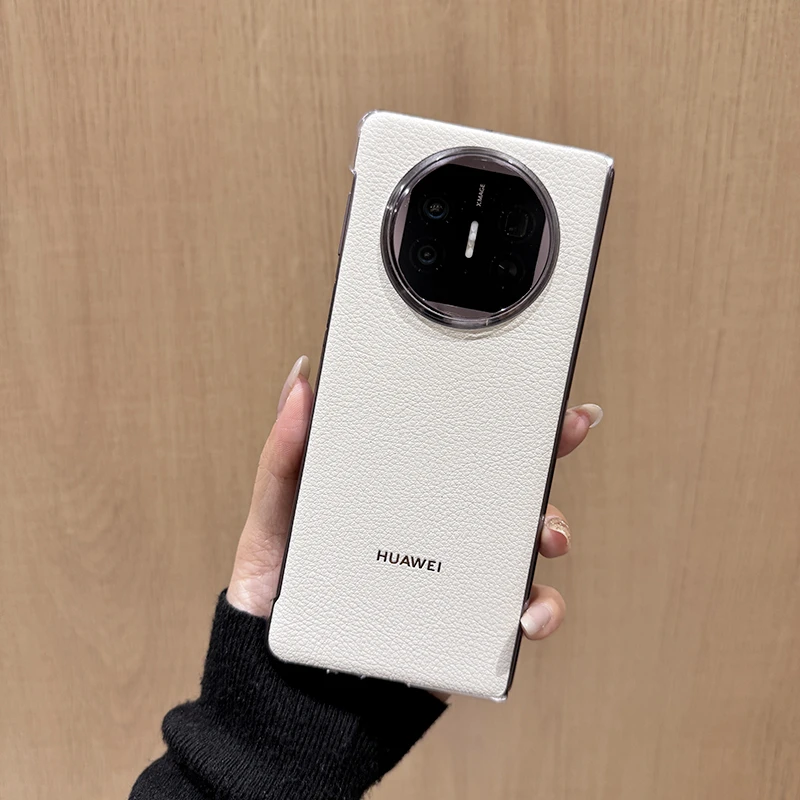 适用华为mate x5手机壳原装同款带logo真皮荔枝纹超薄无边框后壳