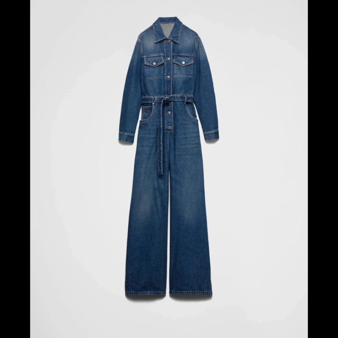 未使用 Prada/普拉达 25新季 阔腿水洗牛仔连体裤 女款 秀款