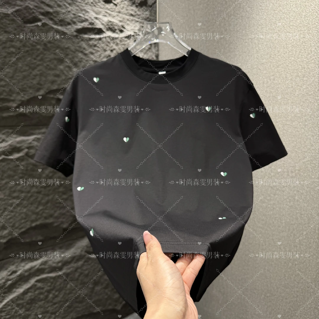 春夏男士清新素雅短袖桃心刺绣简约干净百搭T恤23006