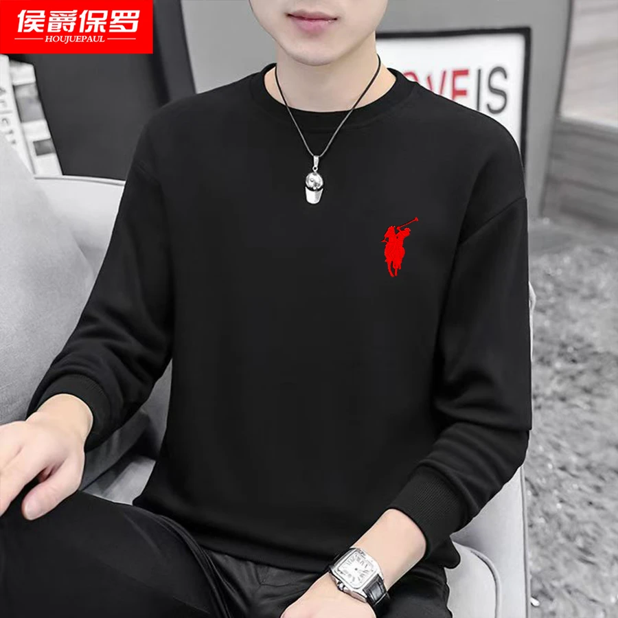 HOUJUEPAUL/侯爵保罗男士春秋棉长袖t恤圆领男女同款刺绣打底衫