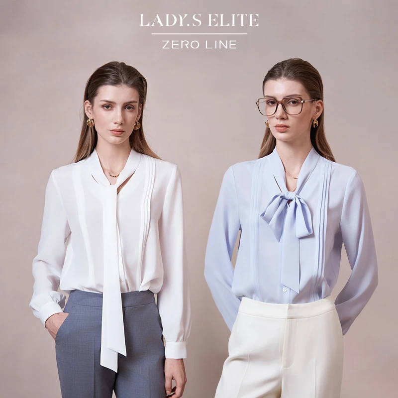 LadySElite【云感OL衫】衬衫女25轻透蓝/白法式飘带领上衣春日衬衫