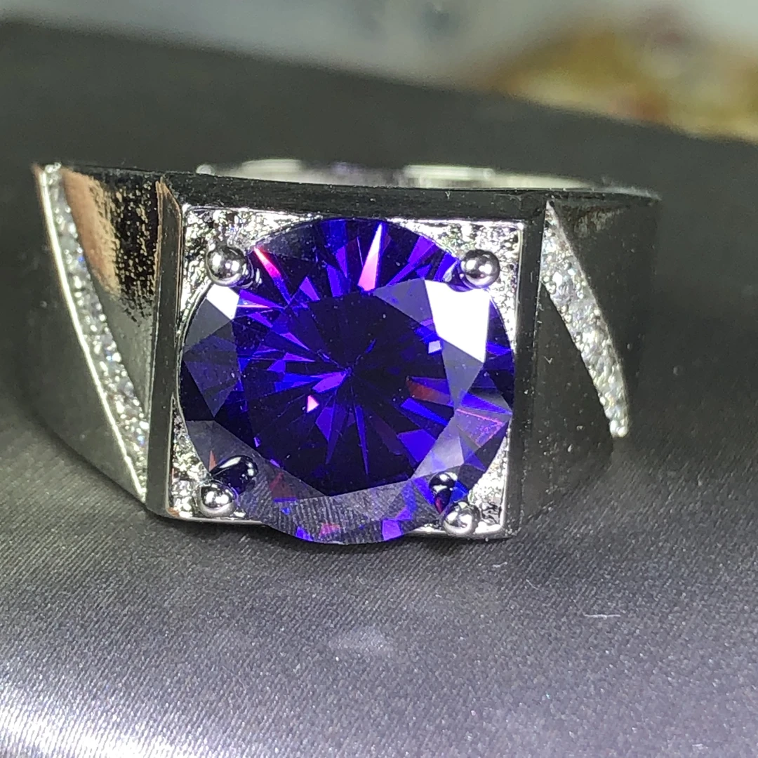 1164妖紫水戒指银色托开口可调节