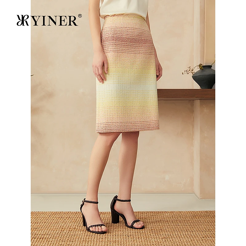 YINER音儿2025春季新款法式经典窄腰龙舌兰日出渐变花纱半身裙