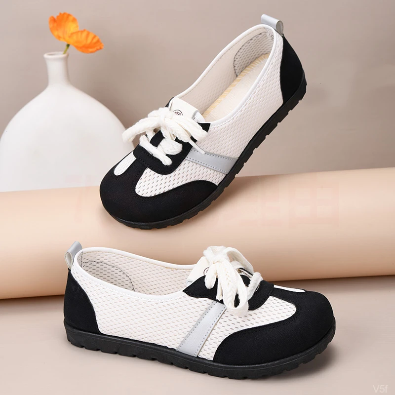 老北京布鞋女夏季透气浅口阿甘鞋镂空网鞋百搭小白鞋平底舒适鞋子