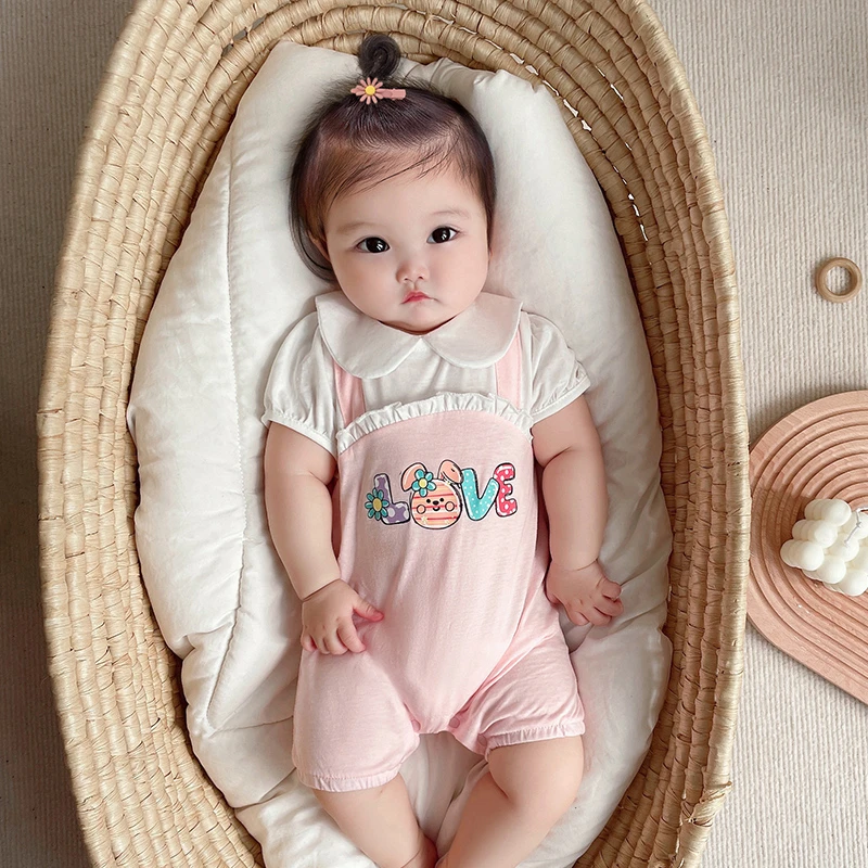 2025夏季新款哈衣婴儿超萌连体衣新生女宝宝纯棉背带包屁短爬