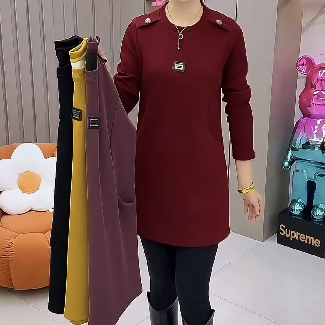 【中长款】秋冬加绒新款百搭显瘦时尚休闲卫衣中长款上衣外穿款 889