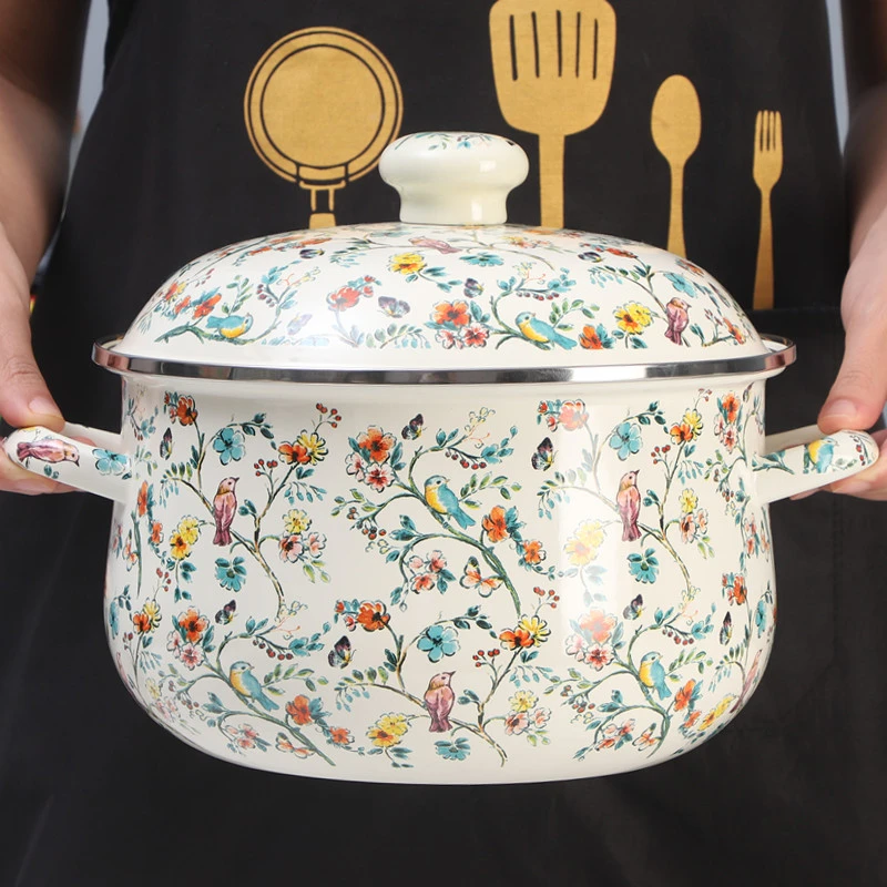 新品欧丽家珐琅搪瓷锅老式怀旧复古搪瓷餐具家用双耳搪瓷汤锅炖锅