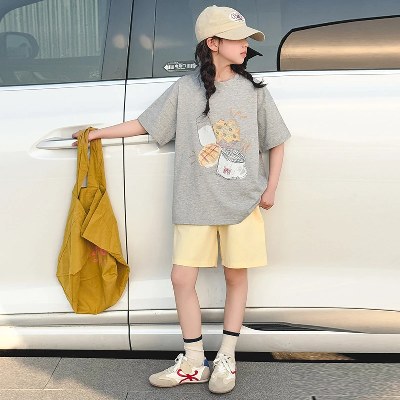 女童套装2025新款洋气时髦大童小女孩韩版穿搭短袖儿童夏季两件套