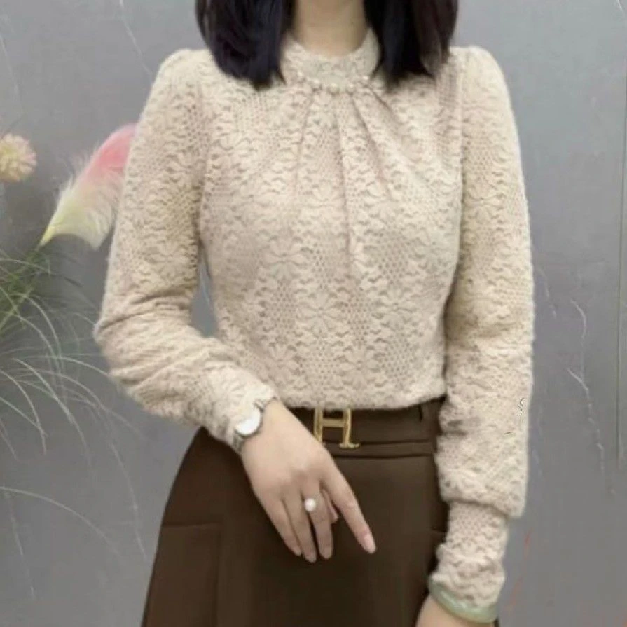 衬衫女2025春夏新款时尚长袖洋气气质百搭蕾丝上衣女士打底上衣