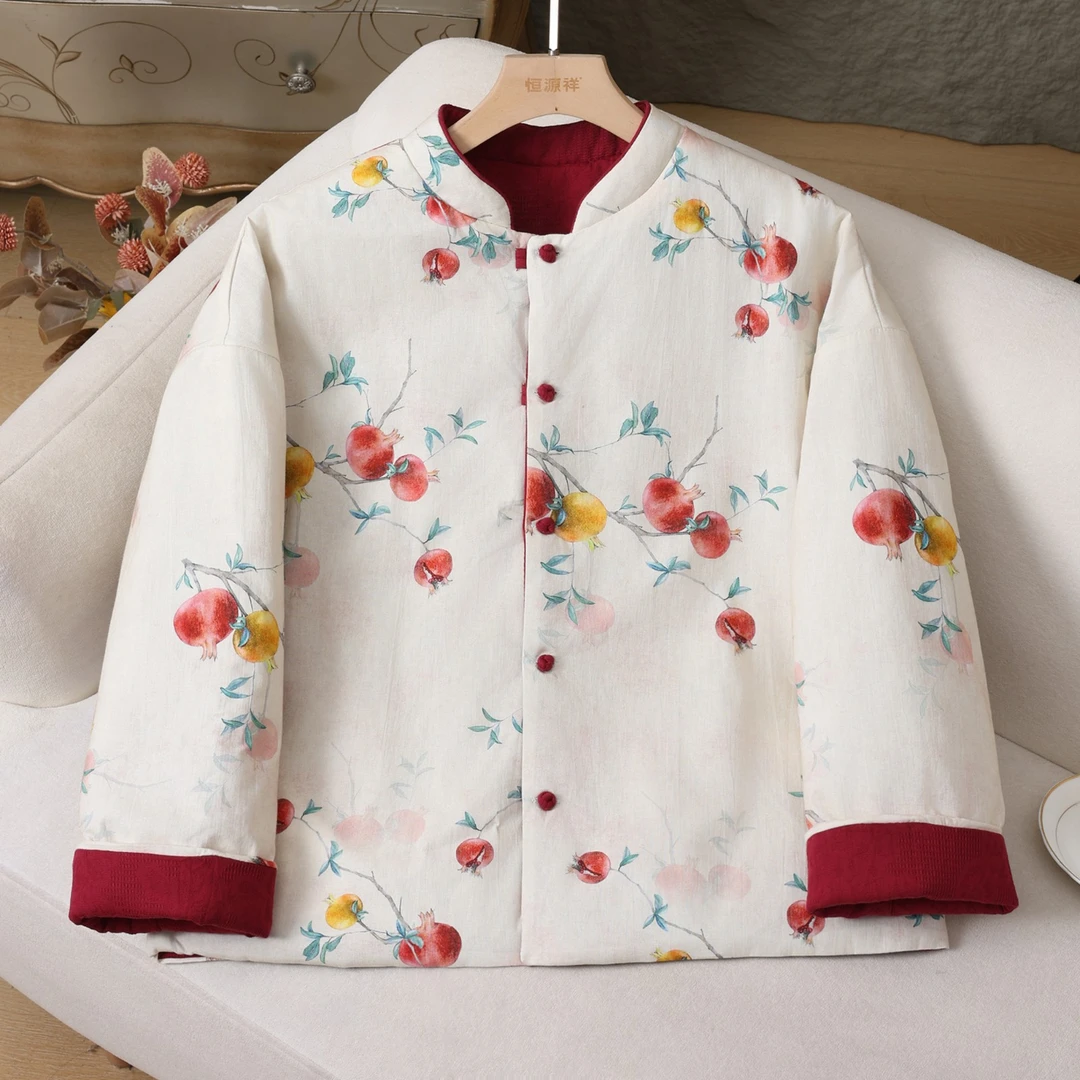 印花保暖棉衣外套中国风修身厚款棉服不起球花朵不褪色