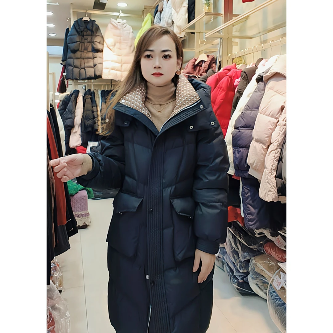 冬季设计师时尚连帽中长款保暖女士羽绒服G2066