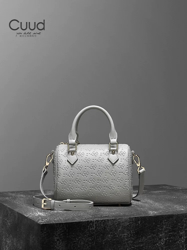 《专柜》Cuud时尚轻奢波士顿手提女包元素灰轻奢单肩斜挎真皮女士包