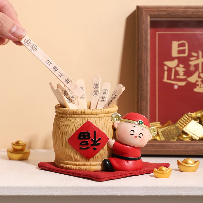 财小财【财小财】财神摇签筒创意抽签求签办公桌面摆件 网红复古