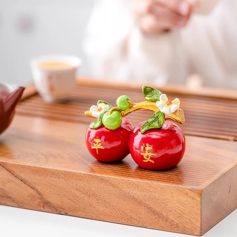 福禄平安苹果车载小摆件中式桌面客厅电视柜装饰礼品茶桌茶盘摆件