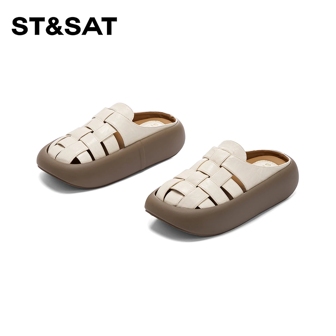 St&Sat/星期六2025年新款复古编织穆勒鞋时尚凉鞋厚底包头凉拖